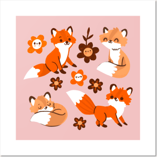 Foxes and flowers Posters and Art